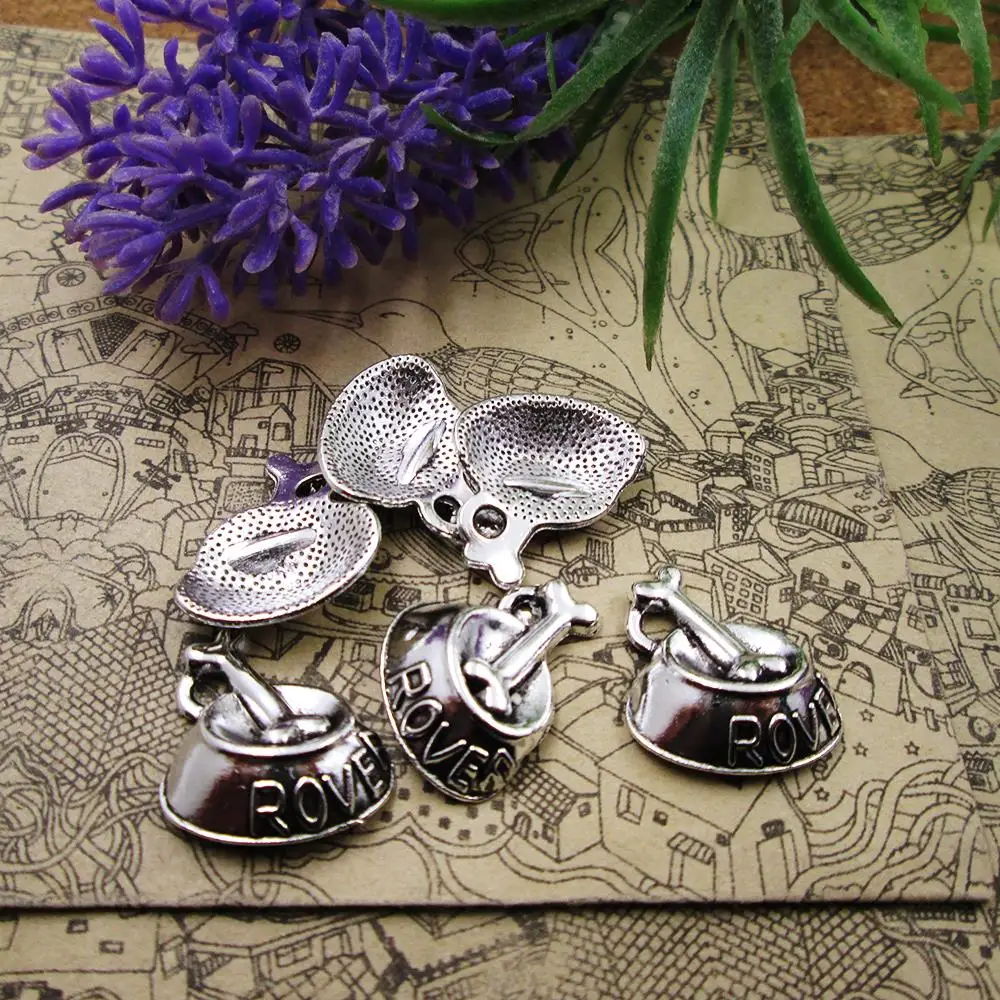 

60pcs-18*21mm 2.1g Dog Bowl Rover Charms For Jewelry Making DIY Findings Antique Silver Color Alloy Pendants