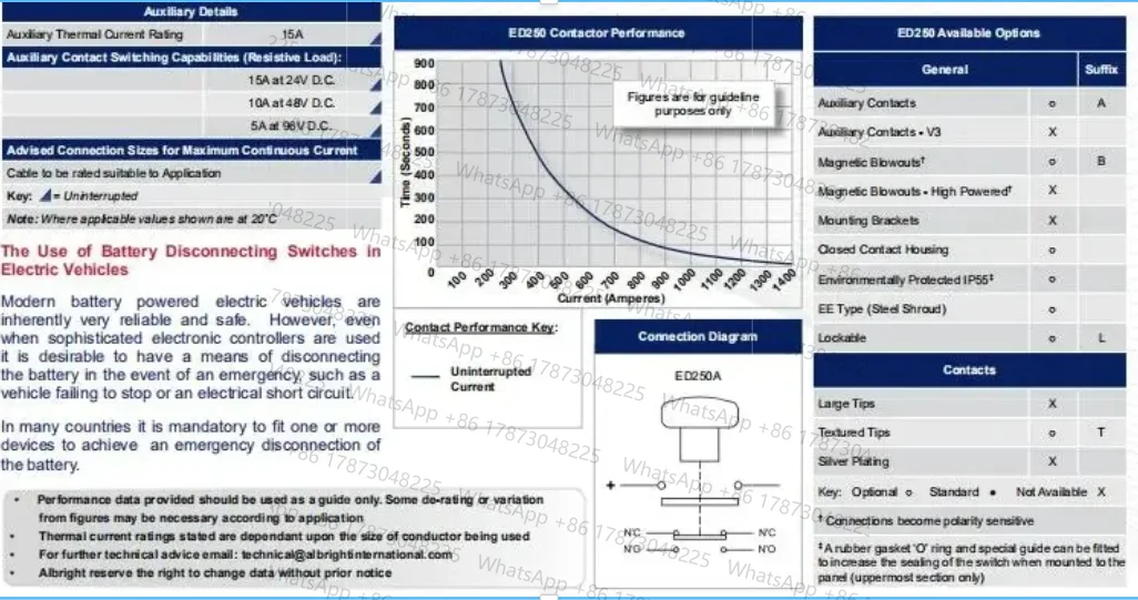 Reemplace Albright ED 250 ED250 ED250B-1 ED250AB-2 96V interruptor de parada de botón de emergencia interruptor de desconexión, accesorios para vehículos eléctricos