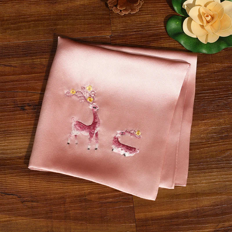 

Handkerchief Women's Hand-Embroidered Silk Deer Towel Dance Yangko Su Embroidery Square Men's Small Handkerchief