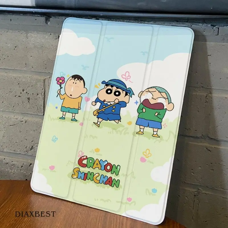 Cartoon Ipad Pu Ipad Case Anime Crayon Shin-Chan Kawaii Ipad Pro2025 11 Air7 8 Three-Fold Cover Anti-Fall Cute Festival Gift