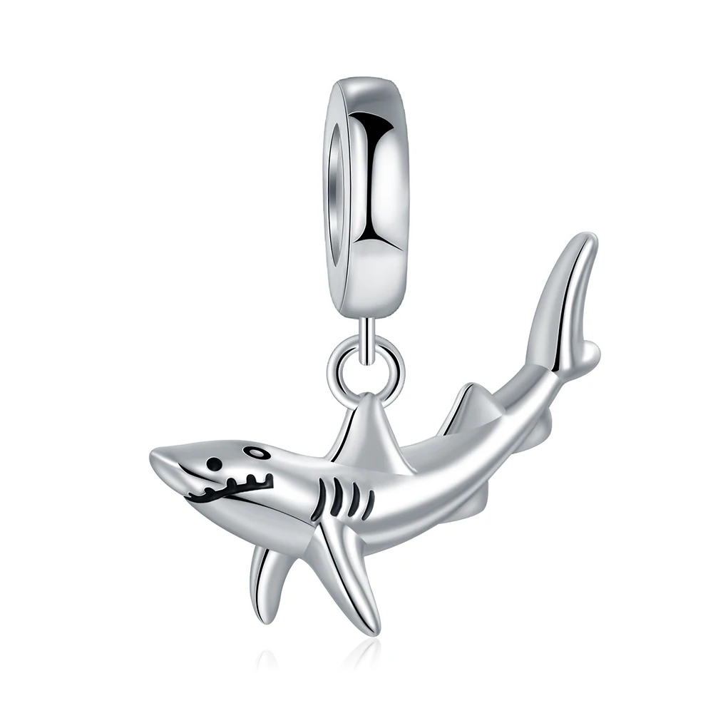 

925 Sterling Silver Cute Animal Shark Bead Charm Fit European Bracelet Jewelry Birthday Summer Gifts For Women Girls Girlfriend