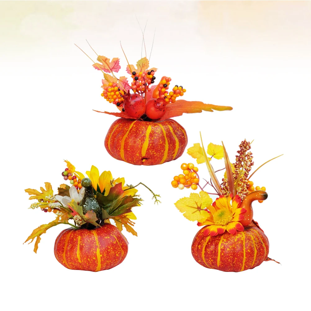 

3 Pcs Simulated Pumpkin Ornament Combination Artificial Decor Maple Leaf Decoration Props