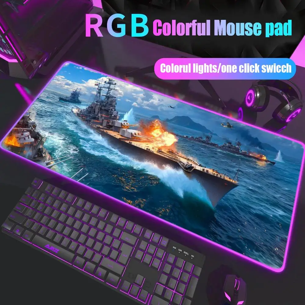 

World of Warship Mouse Pad Gamer Rgb Desk Mat Back Light Led Mousepad Setup Gaming Accessories Deskmat Big Mousepepad Backlight