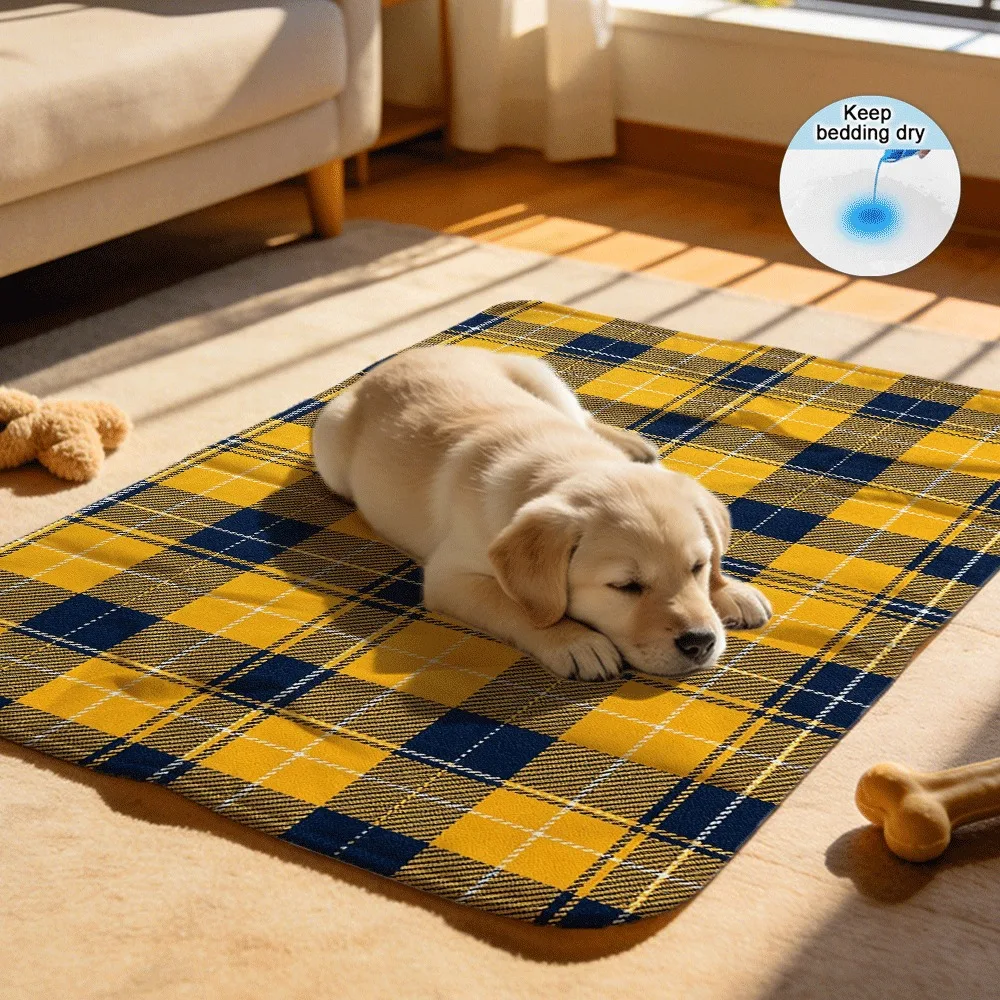 Sunny Plaid Reusable Absorbent Pet Pads Soft Breathable Liner for Dogs Cats Guinea Pigs