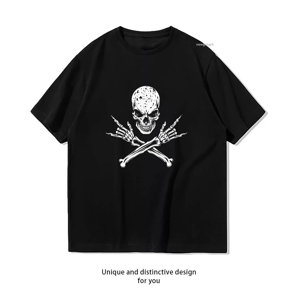 Skull Bones Rock Crossbones T-Shirt Design  Casual Cotton Short Sleeve Tee for Men Women