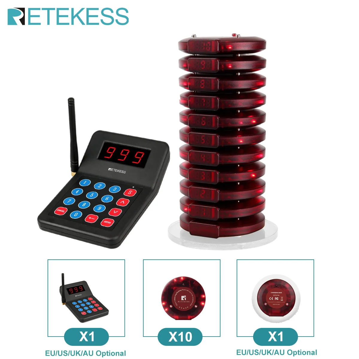 RETEKESS T119 Draadloos Restaurant Oproepsysteem Coaster Vibrater Buzzer Ontvanger 2-weg opladen voor Cafe Food Trucks