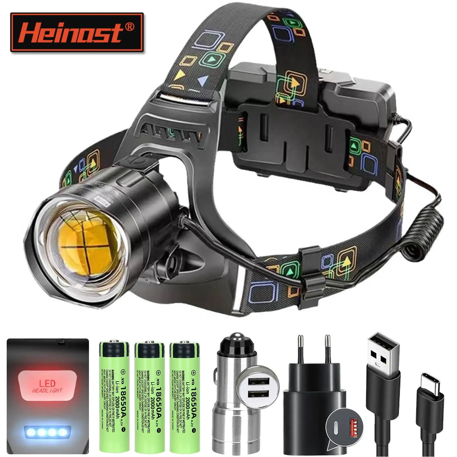 

Super Bright LED Headlamp with XHP90 Lamp Beads USB Rechargeable Headlight Power Display Exploration Fishing Camping Flashlight