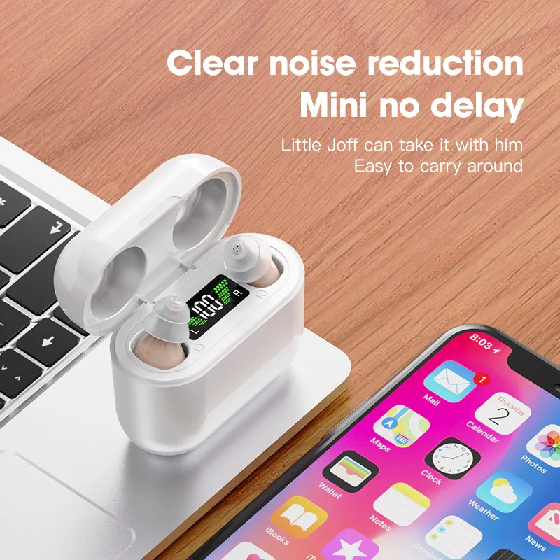 Wireless Bluetooth Audiphone In Ear Assisted Listening Headset with Charging Case Digital Display Sound Amplifier Elderly Earbud