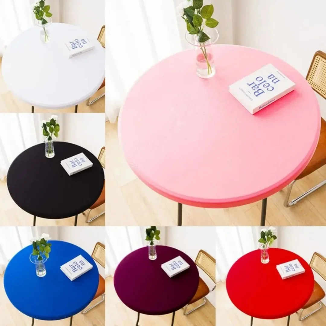 Cross-border solid color milk silk elastic table cover, wholesale elastic round table cover for outdoor wedding events