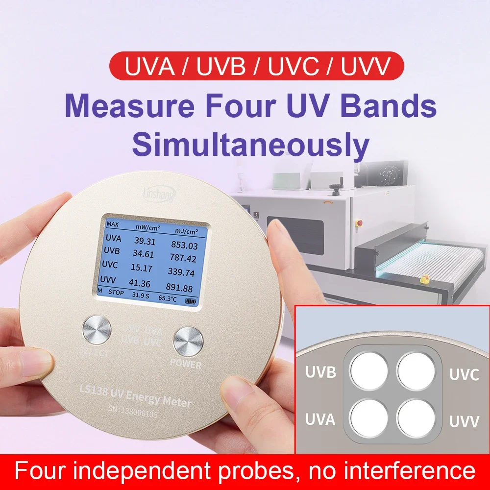

4-Channel UV Radiometer UVA UVB UVC UVV Intensity Meter High Precision Radiation Meters UV Radiometers for Curing Lamp LS138