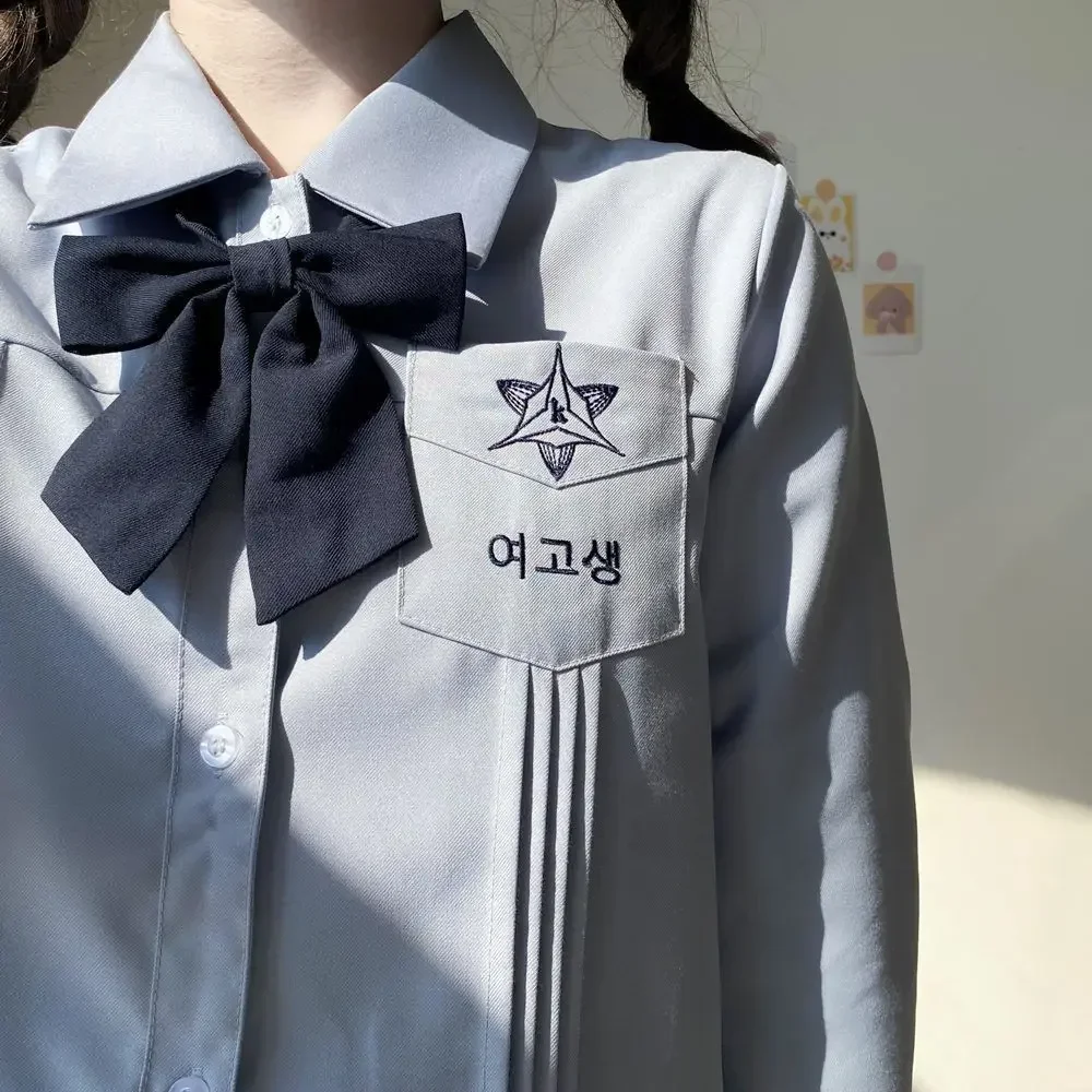 School Uniform Set Korean Daily Student Long Sleeve Blue Purple Shirt Pleated Skirt Outfit Girl JK Uniforms Graduation Outerwear