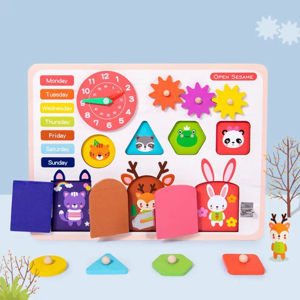 

Wooden Unlock Busy Board Toys Shape Sorter Puzzle Montessori Busy Board Toys Early Education Interactive Montessori Unlock Game