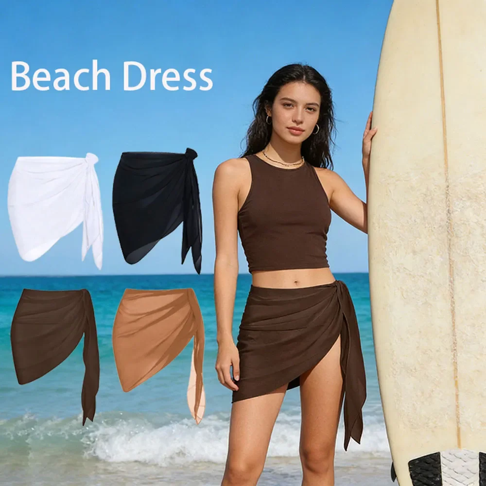 

Summer Beach Swimming Hoodie Skirt for Women Solid Color Short Bikini Wrap Chiffon Skirt Lightweight Scarf Swimsuit Hoodie