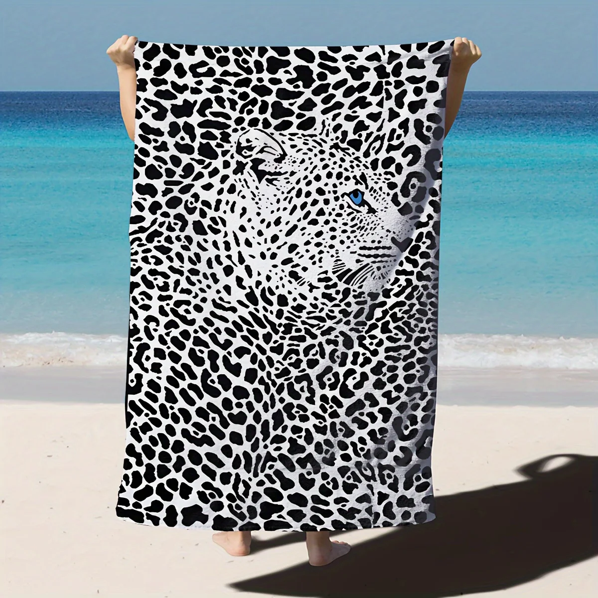 1 أسود أبيض ليوبارد منشفة الشاطئ 2D طباعة مسطحة منفعل الصيف الأساسية شاطئ بركة منشفة أنيقة وظيفية ماصة البرية تحت عنوان #2