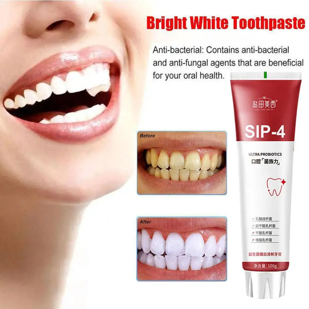 100g Sip-4 Probiotic Whitening Toothpaste Brightening Yellow Improve Stain Teeth Fresh Toothpaste Breath Removing Toothpaste image 6