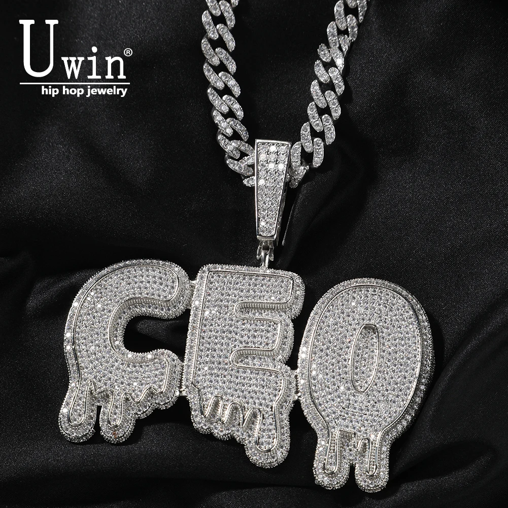 

Uwin индивидуальный большой размер Drippy Letters Iced Out CZ начальное имя кулон ожерелье с теннисной цепочкой хип-хоп ювелирные изделия