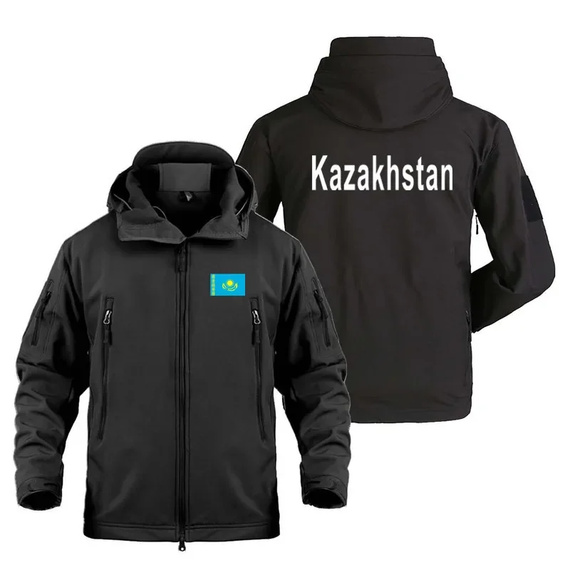 Shark Skin Soft Shell Jackets Men Tactical Windproof jacket men Kazakhstan Print Jackets Mens Hooded Bomber Coats