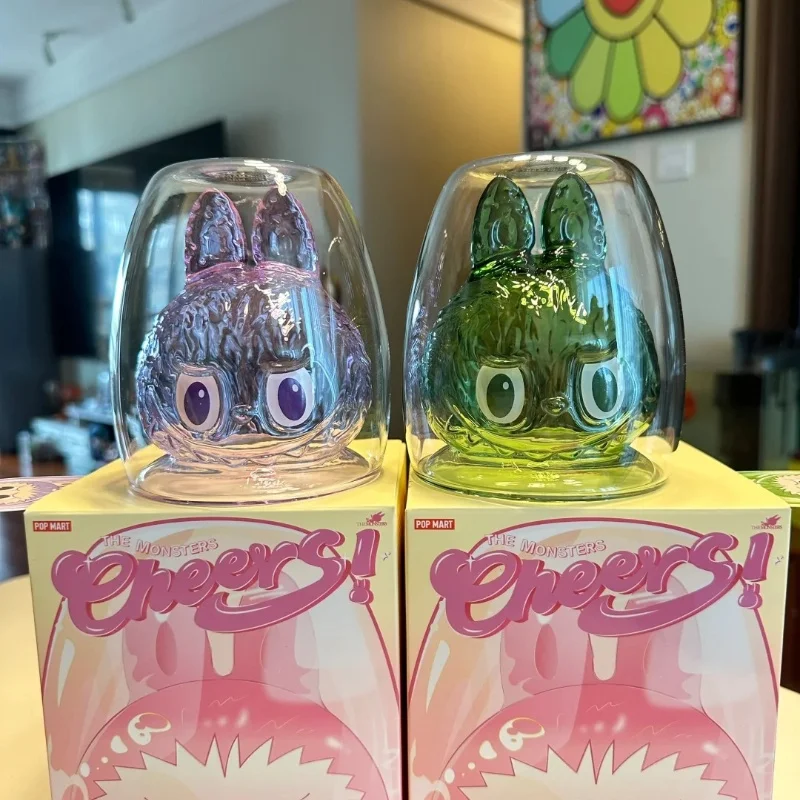 Genuine Labubu The Monsters Blind Box Cheers Double Layered Glass Cup Cute Water Cup Handmade Decoration Model Birthday Toygift