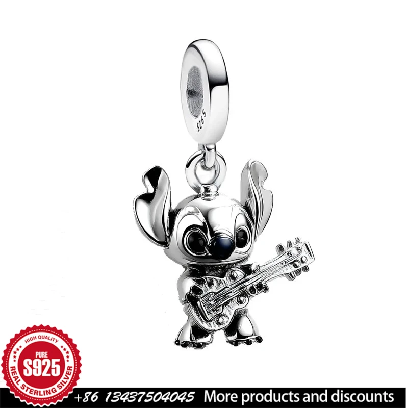 

Customizable engraved pendant 925 Sterling Silver Dangle Charm Stitch play the guitar Bead for DIY Bracelet Fine Jewellery