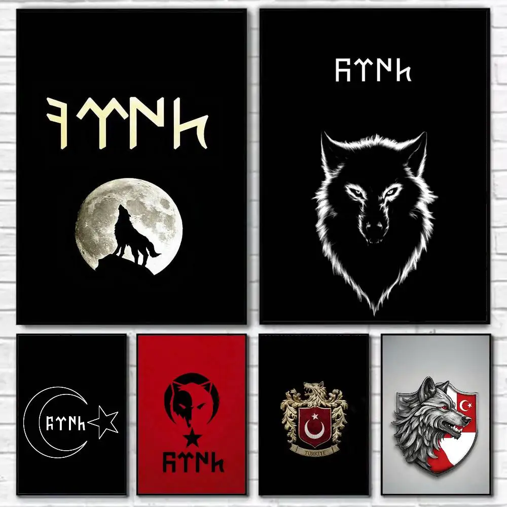 

Turk Wolf Turkey Flag Poster Self-adhesive Art Waterproof Paper Sticker Coffee House Bar Room Wall Decor