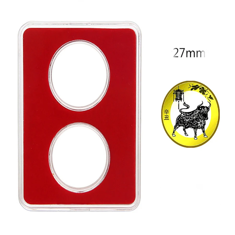 27mm 30mm Small Label Grade IDENTIFICATION 2 Coins slabs Holder Display Red Color Coin Collecting Storage Box