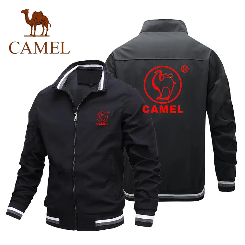 CAMEL brand printed jacket, fashionable men's casual collar jacket, inner pocket, spring and autumn baseball jacket M-4XL