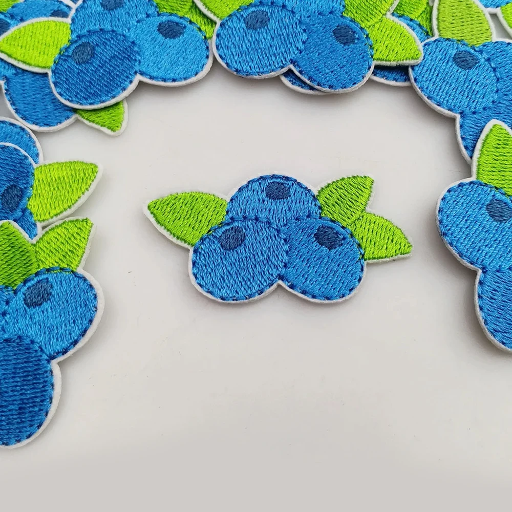 1pcs Cute Blue Berry Fruit Iron On Embroidered Patch for Clothes, DIY Decorative Embroidery Applique Accessories, 5.2x2.5cm