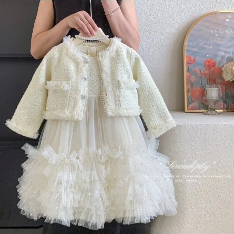 Girls Dress Set Autumn and Winter 2023 New Baby Girl Princess Dress Foreign Style Children Dress Kid Princess Dress and Coat