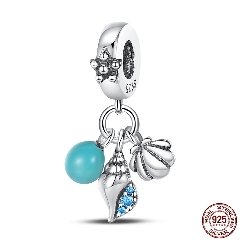 Zcomprend-Perles de charme d'animaux sous-marins en argent regardé 925 pour femme, s'adapte à Pandora, bracelet original, collier, pendentif, bleu, nouveau