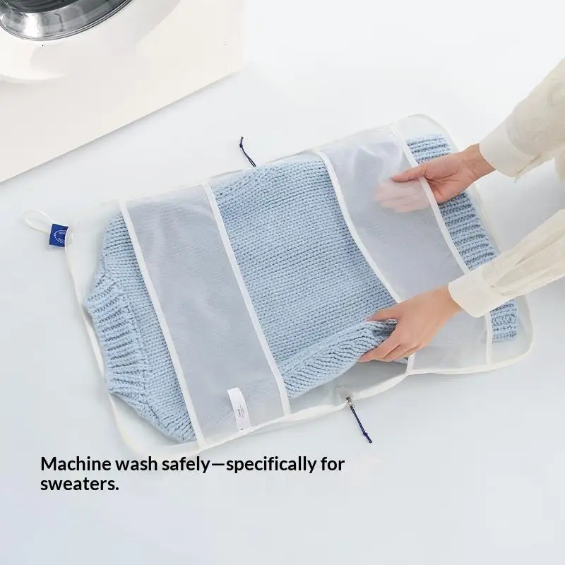 Fine Mesh Mesh Sweater Washing Bag Reusable Double Fixed Belt Clothing Organizer Bag Zipper Closure Anti-Deformation