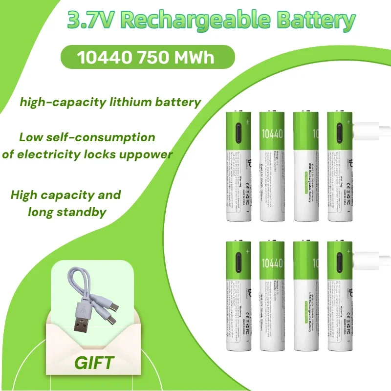 top3.7V 10440 Rechargeable Li-ion Battery AAA 3A Button Top 1-10PCS Pack for Headlamp Torch Flashlight Vape Mechanical Mod