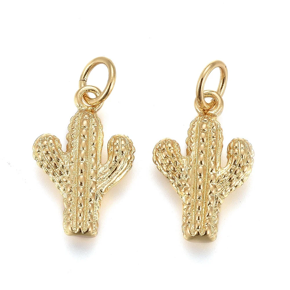 2pc carino cactus pendenti in ottone pianta pianta gioielli charms vero placcato oro 18 carati per orecchini collana braccialetto creazione di forniture