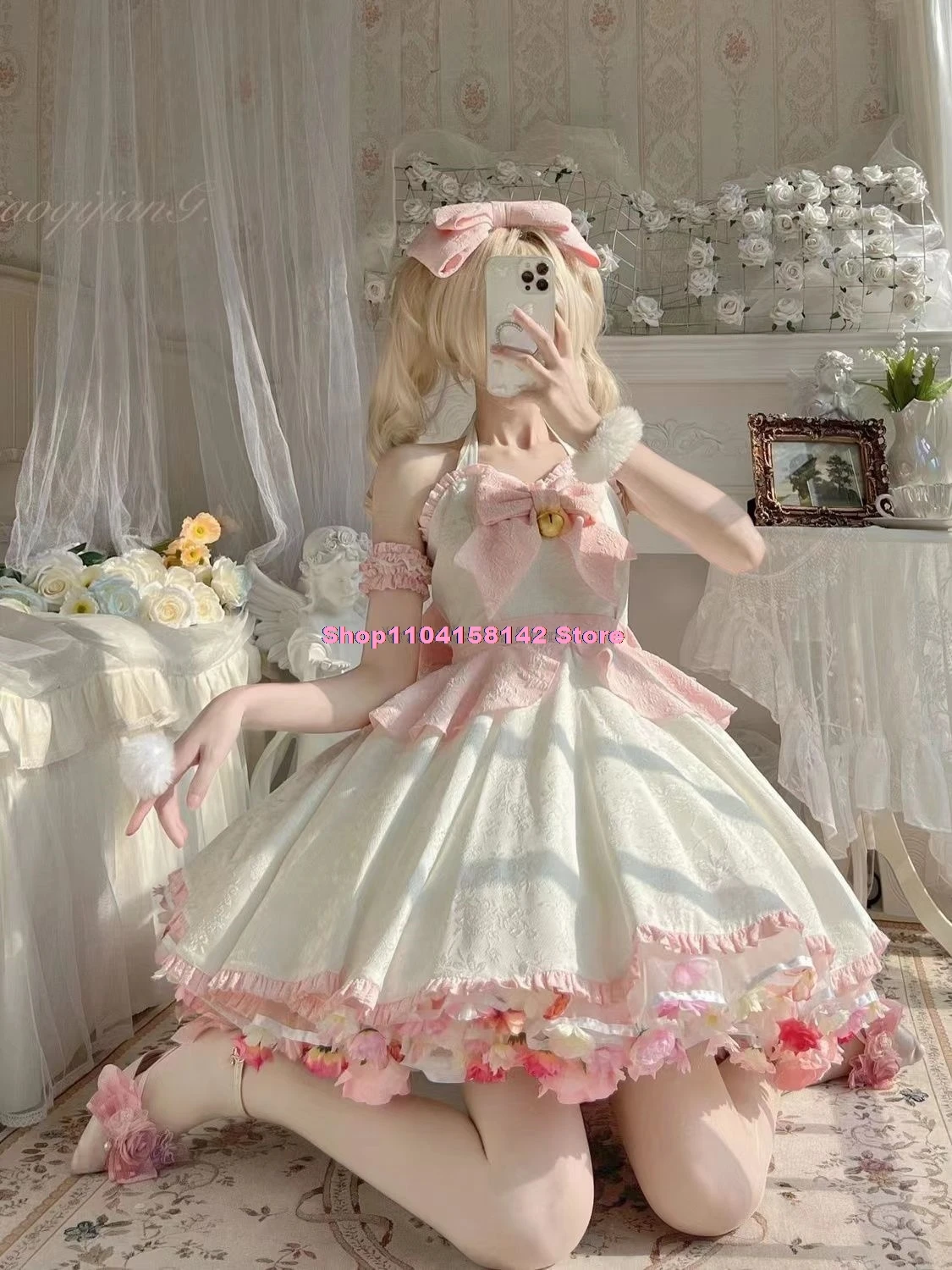 Vestido de empregada rosa Lolita para mulheres, fantasia Cosplay Anime, roupas kawaii, sexy, doce, japonês, dramatização, festa de Halloween