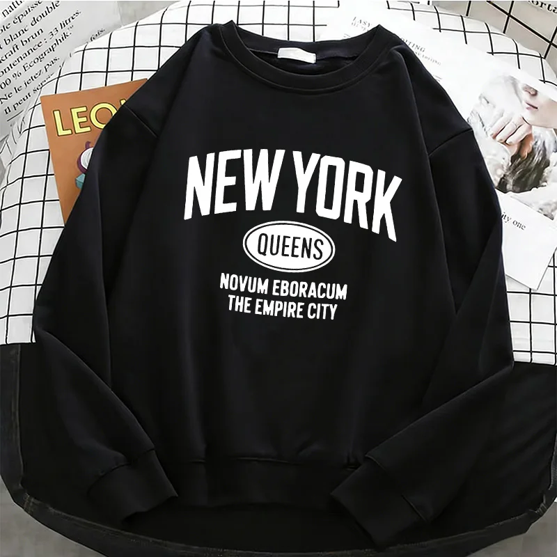 

2026 Fashion New York Letter Hoodie Womens Basic Warm Fleece Sweatshirt Soft O-Neck Pullover Casual Female Clothes
