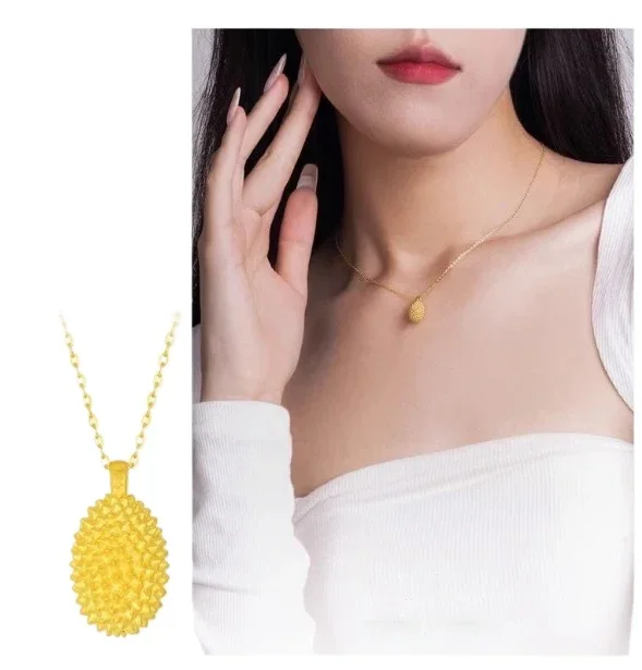 【 Tanabata Valentine's Day 】 Durian Pendant Female Pomegranate Your Life Golden Necklace To Send Girlfriend Jewelry  Accessories