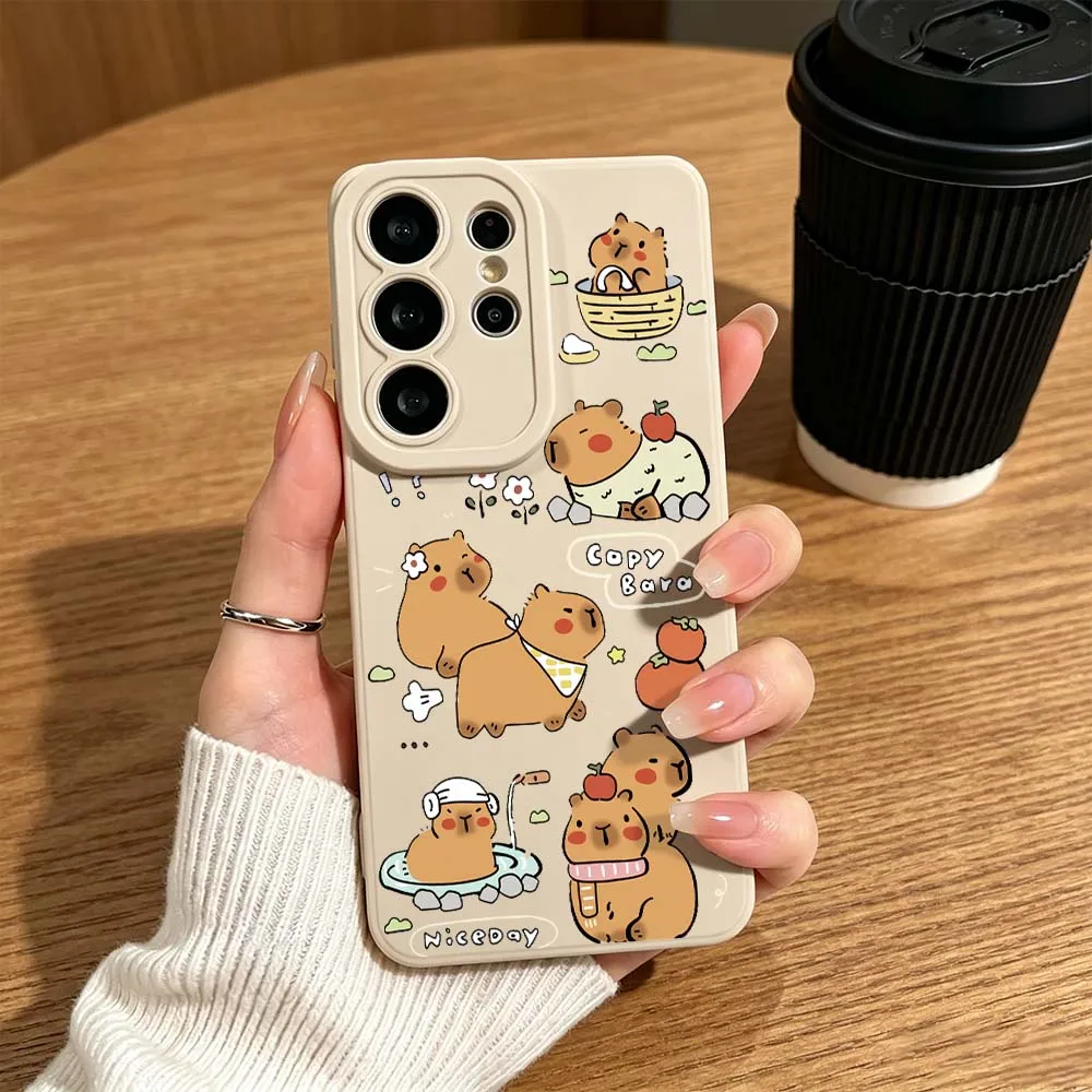 Cartoon Capybara Tomato For Samsung Galaxy S26 S25 S24 S23 S22 S21 S20 Ultra Plus A15 A35 A54 A55 Soft Cover Phone Case
