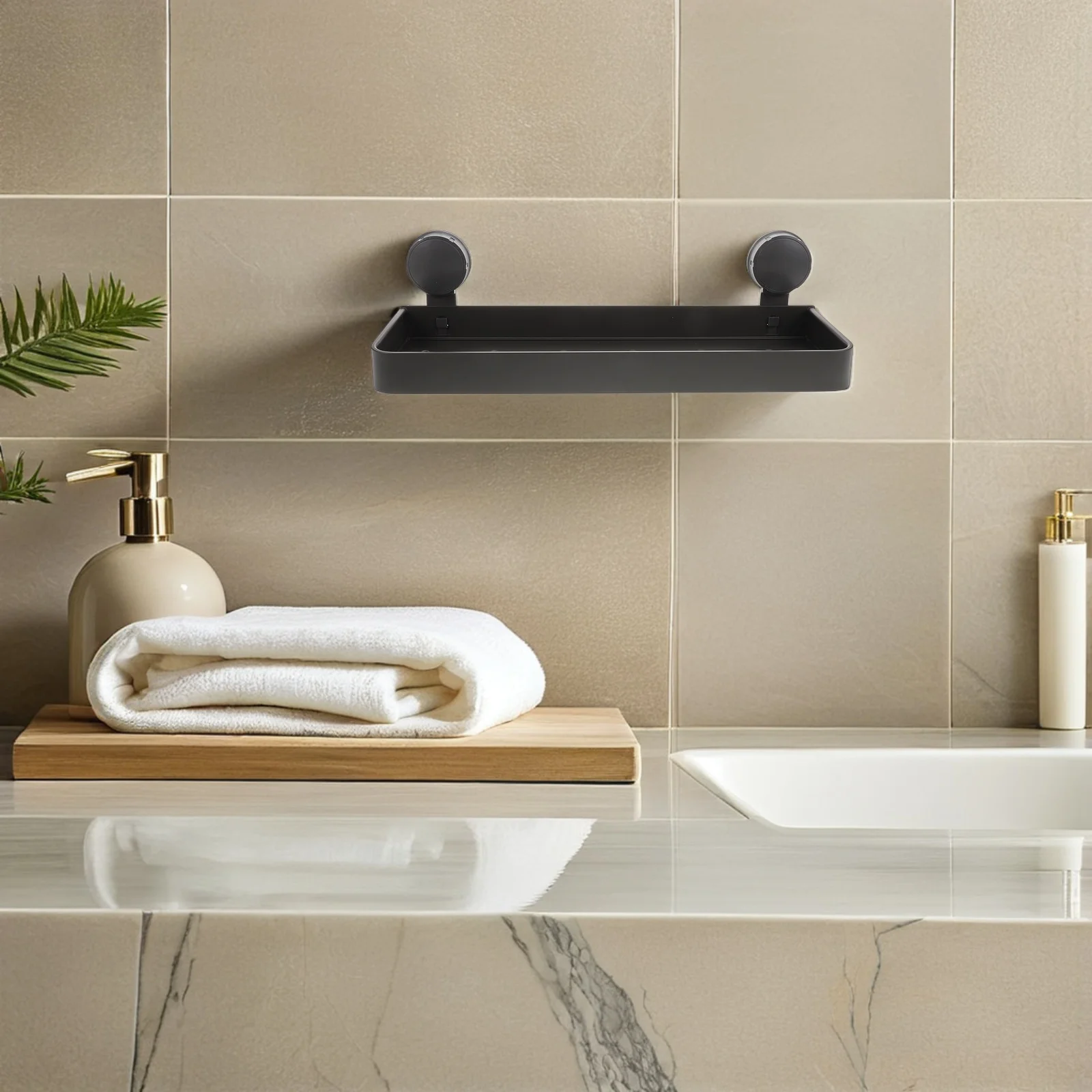 

Suction Cup Bathroom Shelf Gray Wall-Mounted Organizer No-Drill Installation for Toiletries Cosmetics Strong Suction Cup Storage