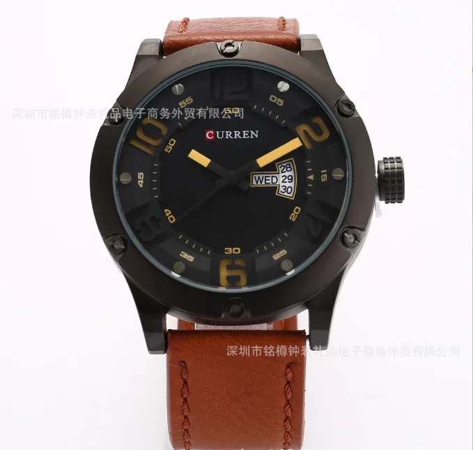 

Fashion Quartz Business Male Clock Date Week Display Digital Sport Leisure Waterproof Leather Wristwatch Belt Men's Watch