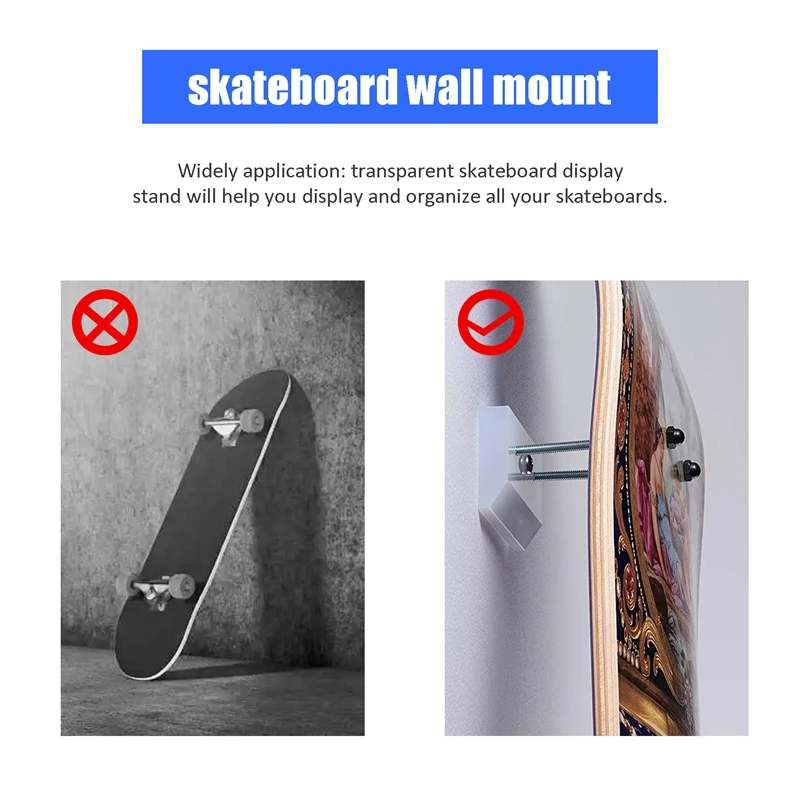 Wall Mount Skate Hanger, Deck Rack, exibição e armazenamento, 2pcs