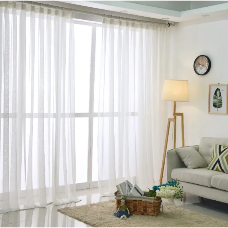 American Style Homestay White Linen Retro French White Gauze Door Curtain, Living Room Bedroom Balcony Curtain