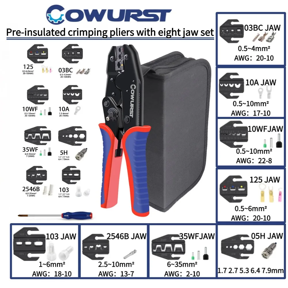 Pinza a crimpare preisolata HS-30J con set di ganasce sostituibili per crimpatura di terminali automobilistici e fotovoltaici