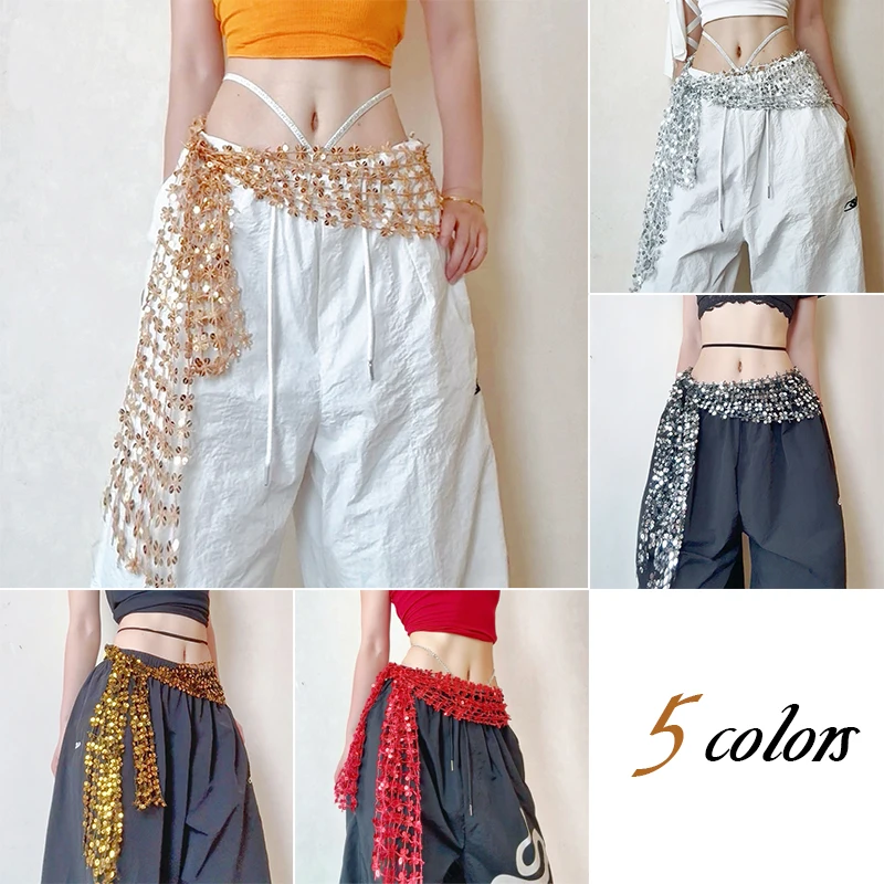 New Sequined Dance Accessories Waist Chain Belly Dance Hula Hip Scarf Kpop Trend Hip Hop Dance Performance Costume Waist Chain
