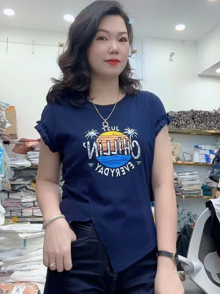 Ele Ba-Tied ort-Sve T-Shirt aus reiner Baumwolle für Damen, faionable, Sommer, neue kleine Größe, Fleisch, verdeckt, dünnes Oberteil