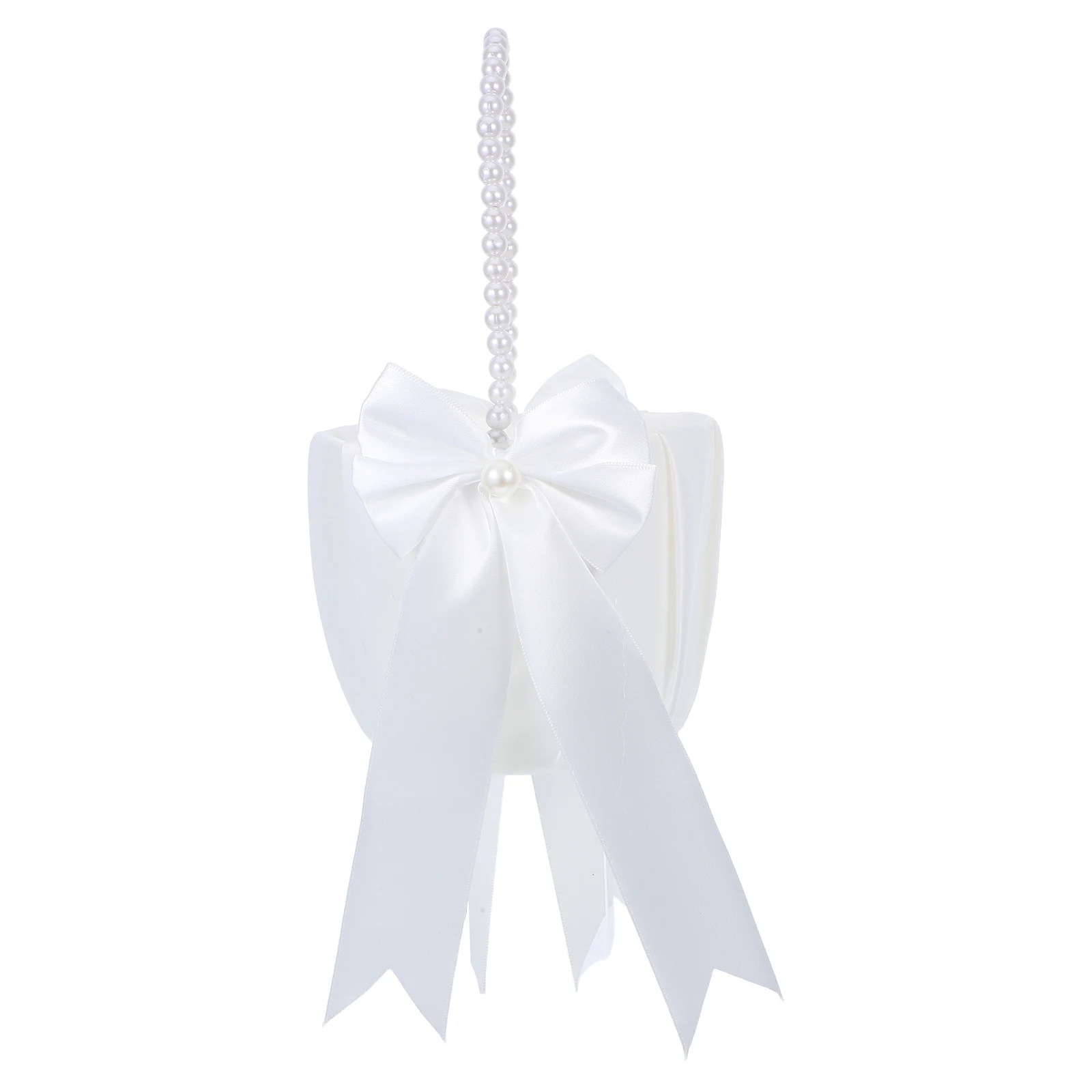 

Elegant Wedding Flower Basket Bridal Ceremony White Pearl Handle Tote Petal Organizer Lightweight Decorative Basket Wedding