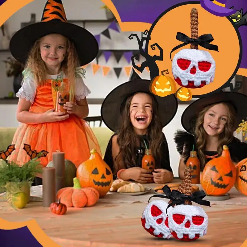 Small Knitted Pumpkin Crochet Skull Pumpkin Pendant Decorative Tiny Skull Pumpkin Fall Harvest Crochet Skull Pumpkins Rustic