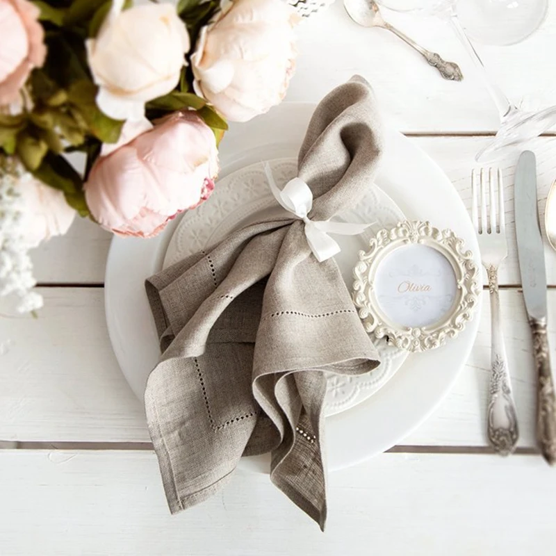 

4 Pieces Linen Napkins Hemstitch Napkin Natural Linen Dinner Napkins Custom Table Napkins For Party Wedding