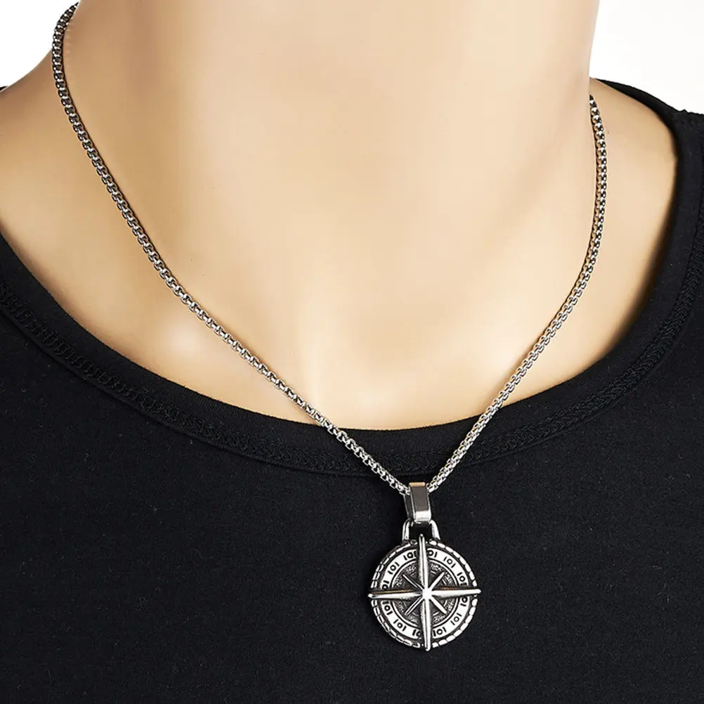 1Pcs Compass Necklace Retro Punk Pendant Decorative Neck Chain Unique Male Jewelry Accessory Gift Compass Pendant Necklace