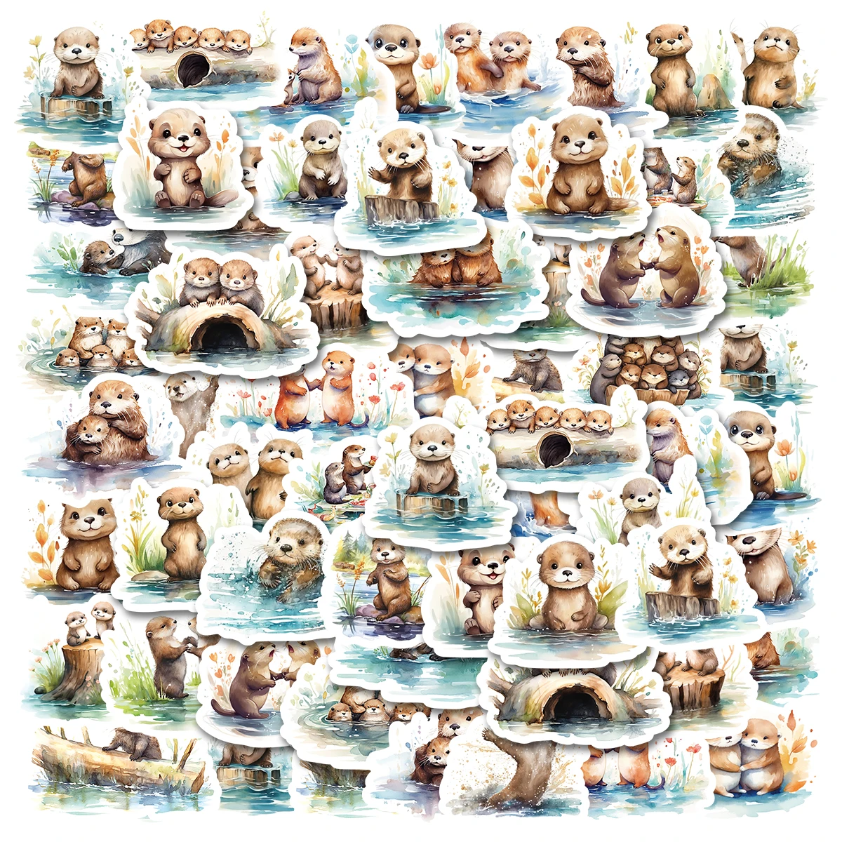 30pcs Adorable Little Otter Vintage Graffiti Decals Decorated Notebook Water Cup Guitar Diary Stationery Waterproof PVC Decals