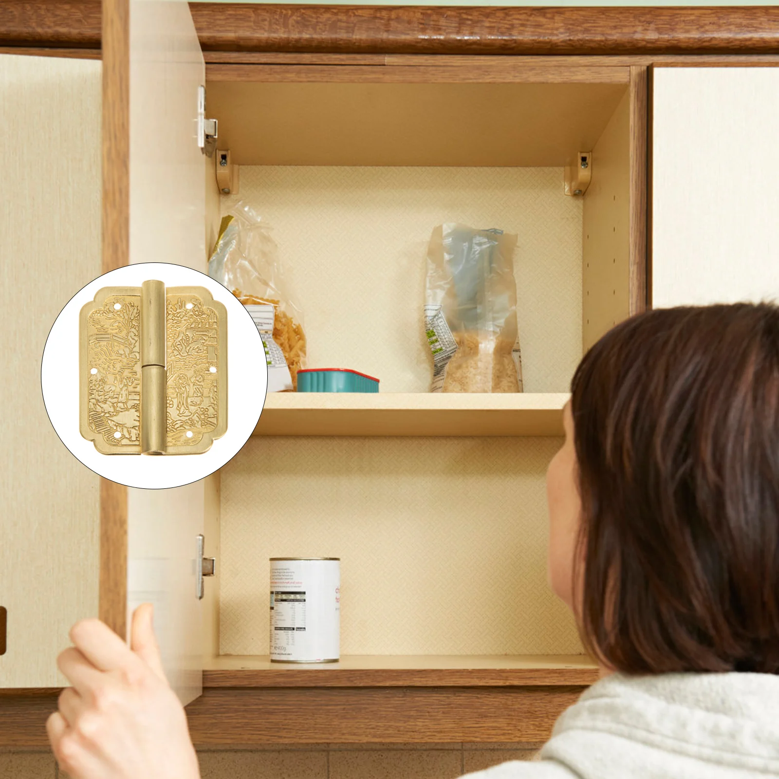 

Brass Vintage Engraved Decorative Furniture Self Closing Door Hinge Small Gold Cabinet Wooden Box Door Closer Hinge