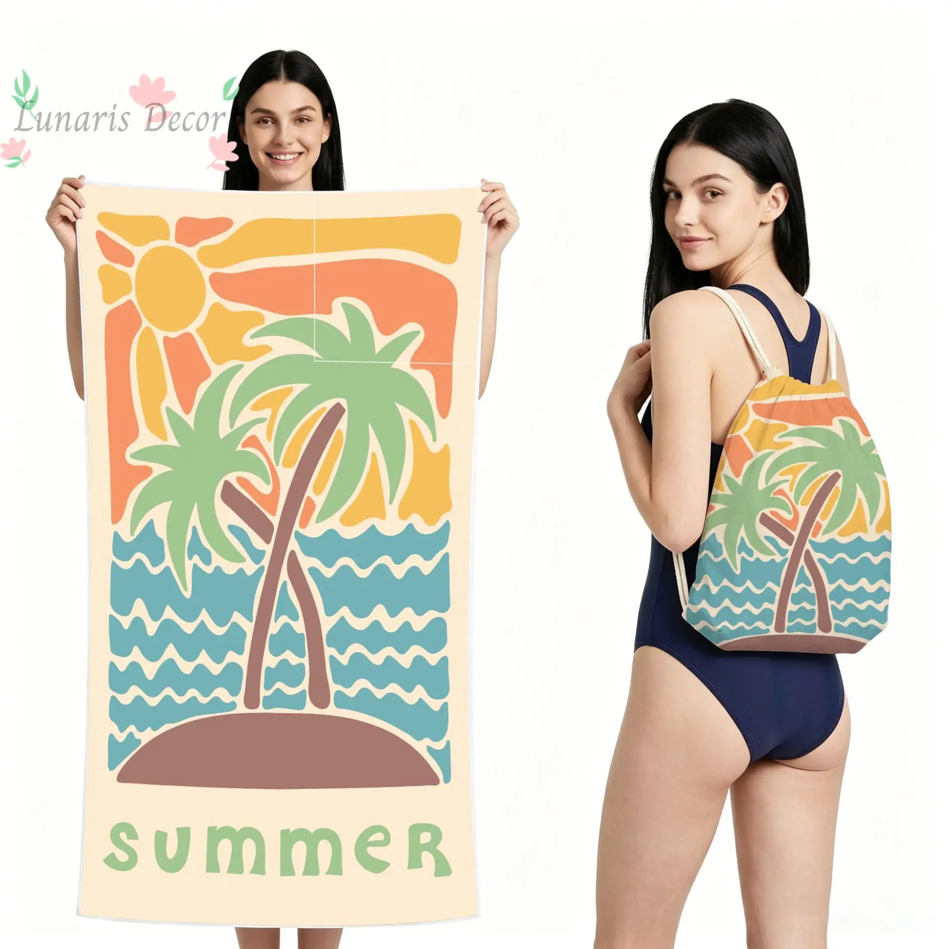 Retro contrasting colors can be stored and folded, portable double-sided velvet quick-drying beach towels, integrated package